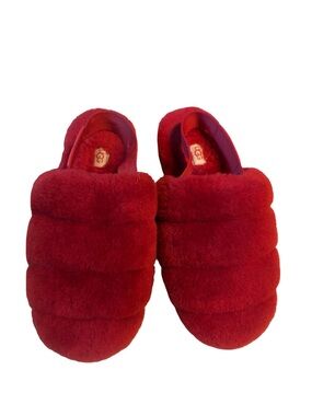 UGG Women's Bright Red Plush Slide Slippers Size 9